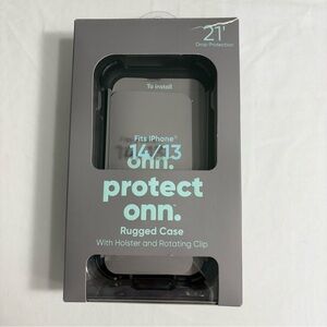 Onn Rugged‎ Phone Case With Holster Black For iPhone 13 14 NIB